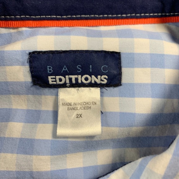 BASIC EDITIONS Shirt Womens 2X Button Up Blouse Top Plaid Long Sleeve Blue* - Picture 3 of 16